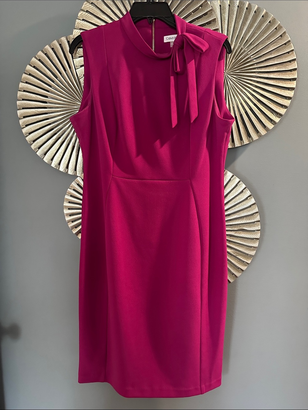Calvin Klein Magenta Bow-Neck Sleeveless Midi Sheath Dress
